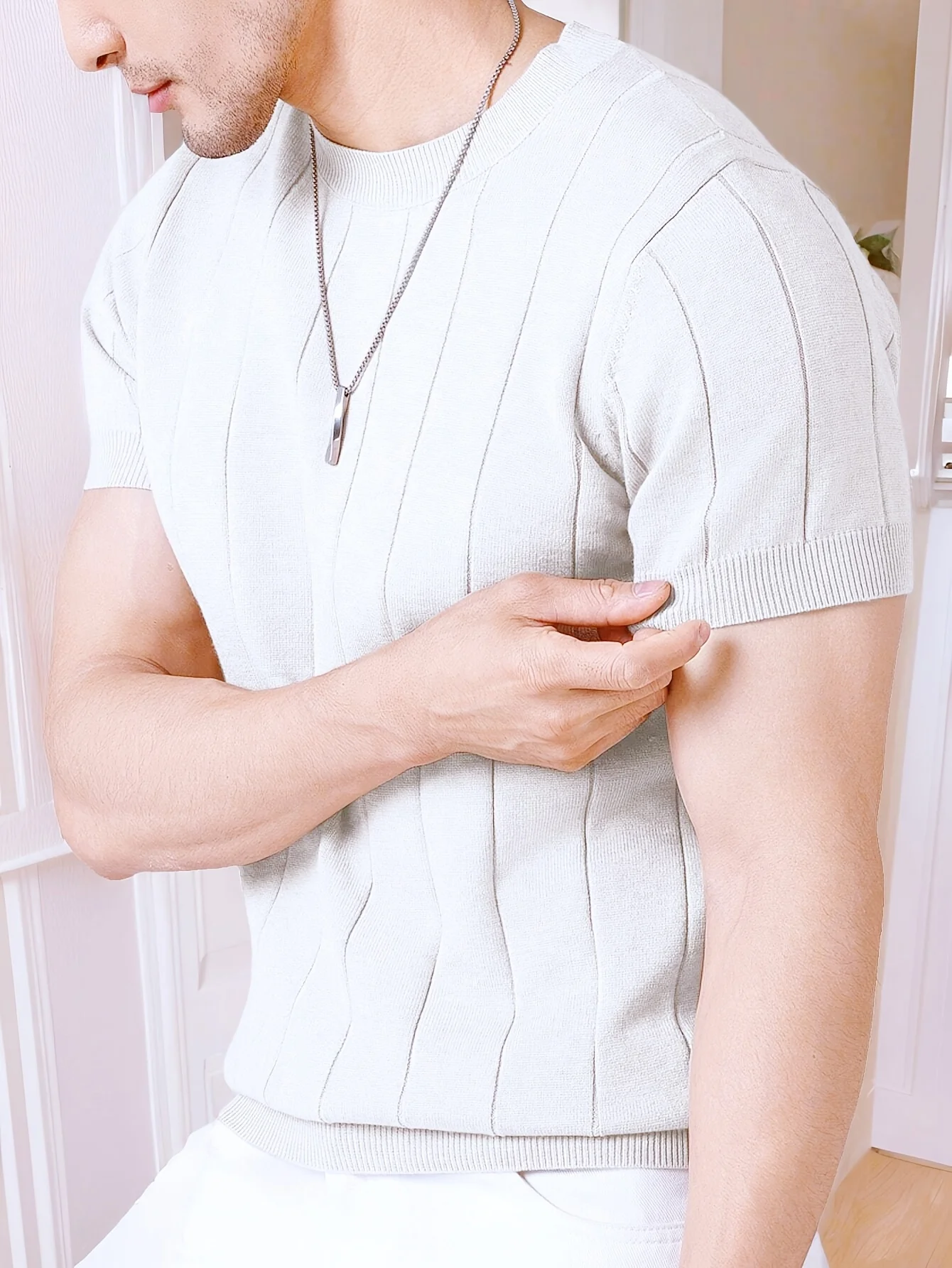 Summer Men Slim-fit Knitted T Shirt O Neck Solid Color Short Sleeve Casual Business Tees Trendy All-match Breathable Tops S-2XL