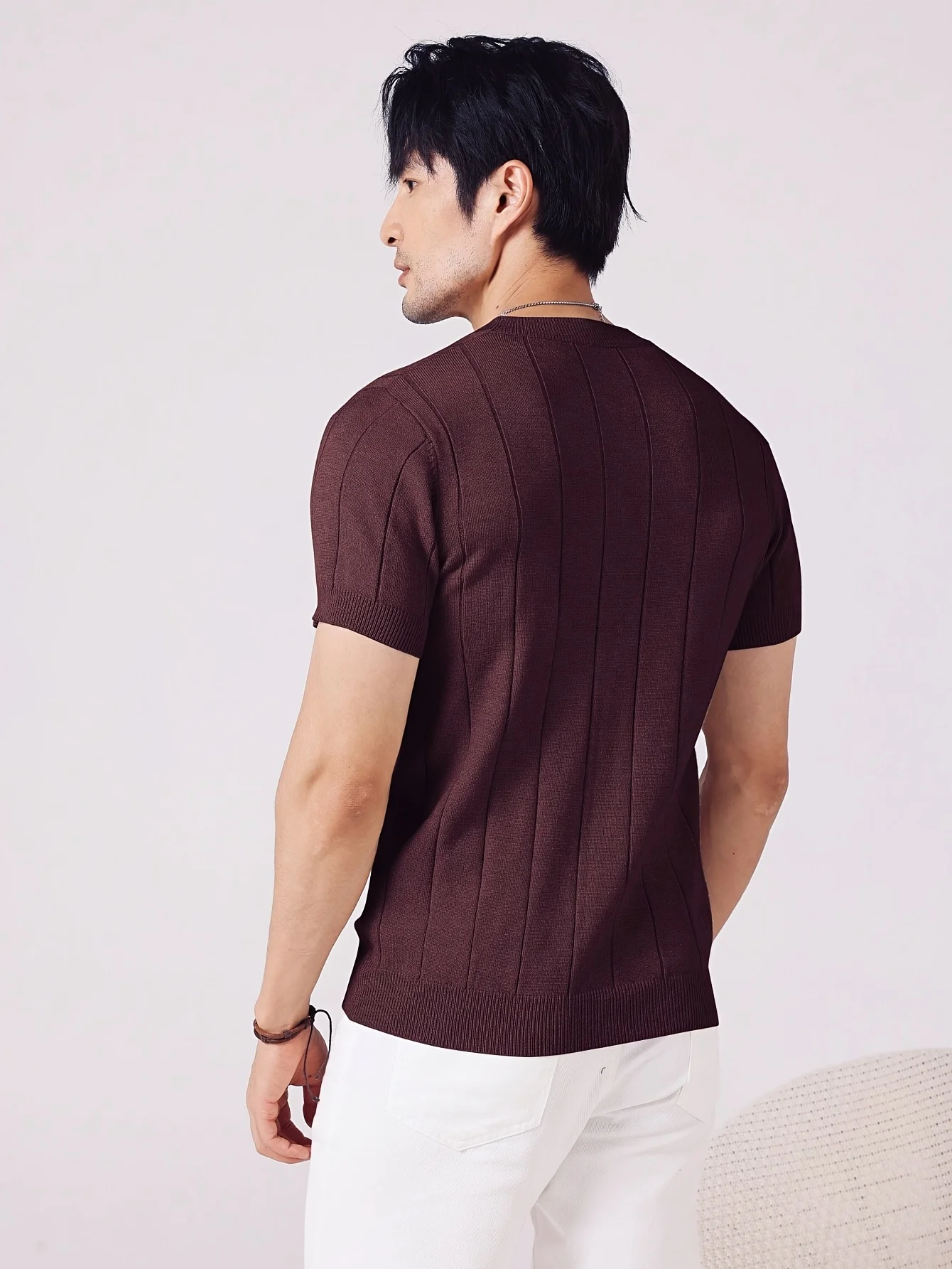 Summer Men Slim-fit Knitted T Shirt O Neck Solid Color Short Sleeve Casual Business Tees Trendy All-match Breathable Tops S-2XL