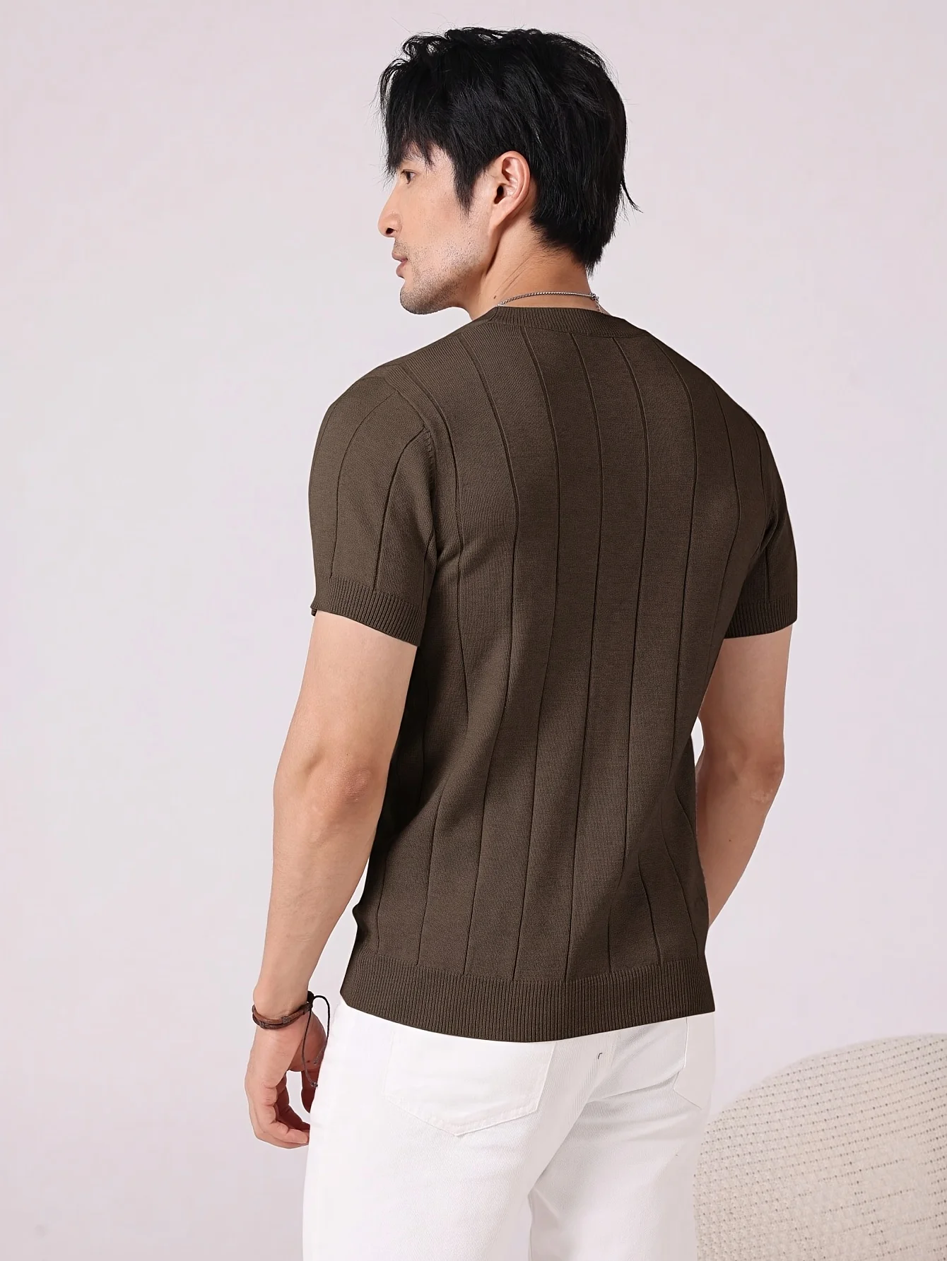 Summer Men Slim-fit Knitted T Shirt O Neck Solid Color Short Sleeve Casual Business Tees Trendy All-match Breathable Tops S-2XL
