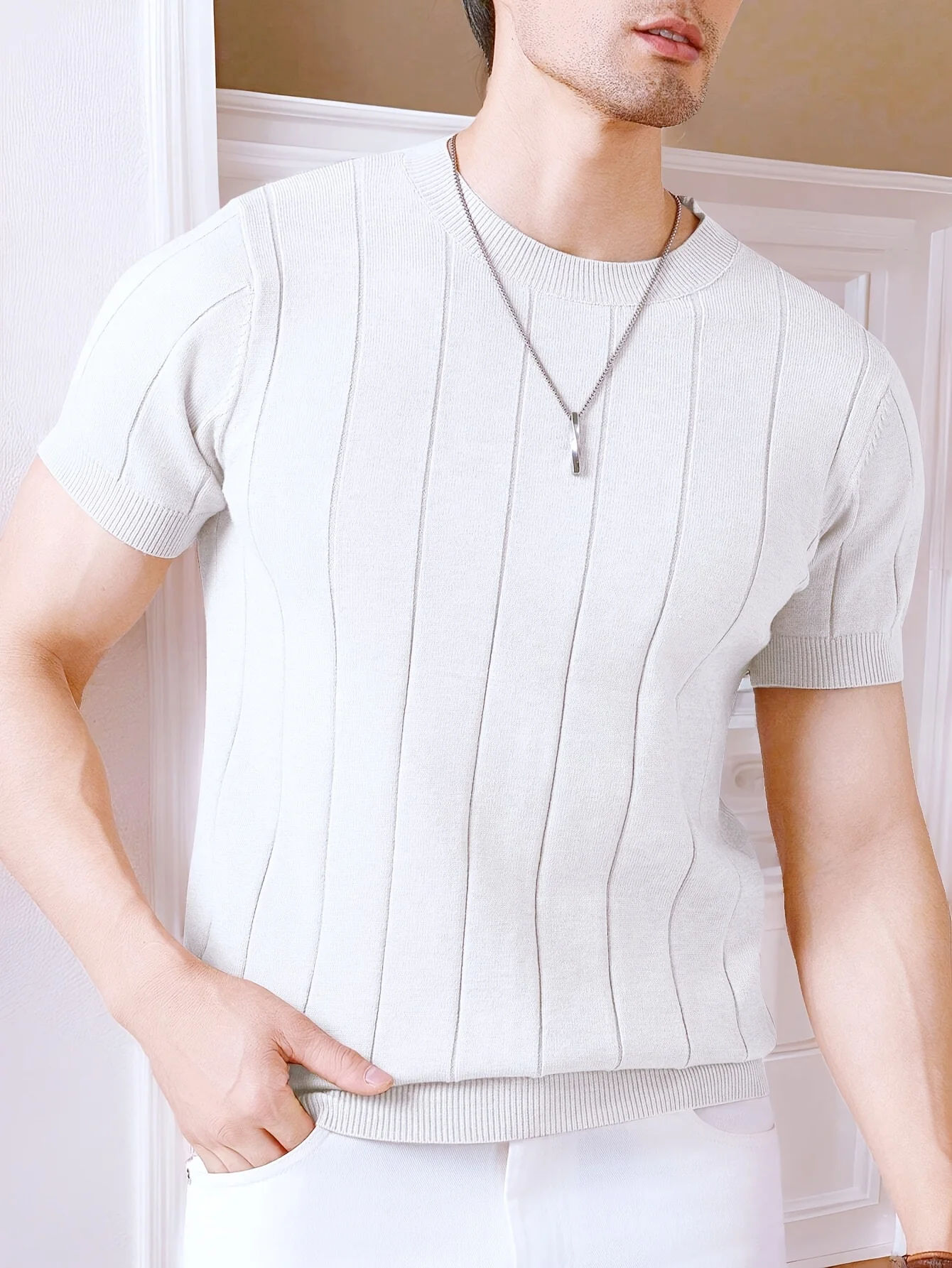 Summer Men Slim-fit Knitted T Shirt O Neck Solid Color Short Sleeve Casual Business Tees Trendy All-match Breathable Tops S-2XL