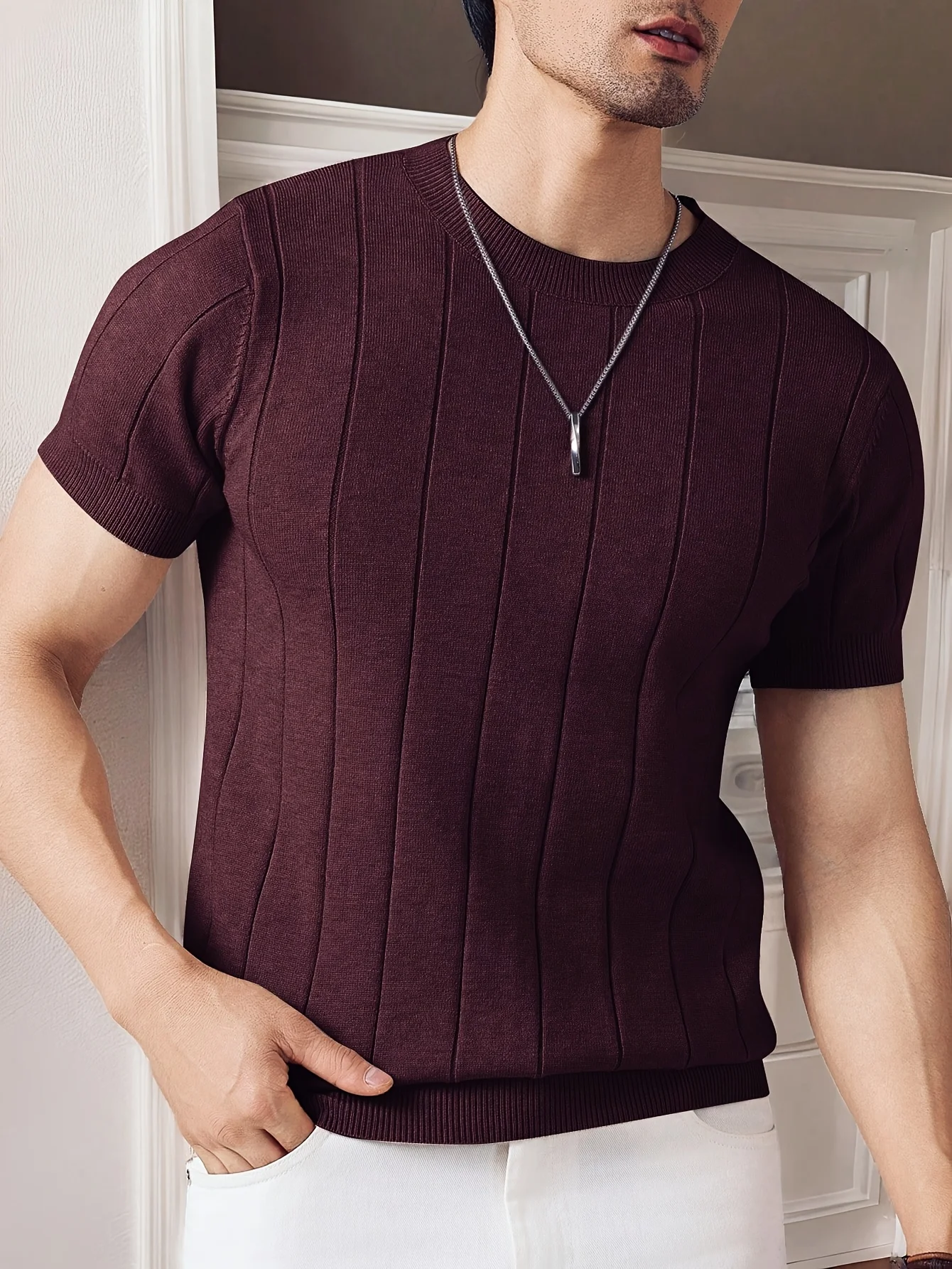 Summer Men Slim-fit Knitted T Shirt O Neck Solid Color Short Sleeve Casual Business Tees Trendy All-match Breathable Tops S-2XL