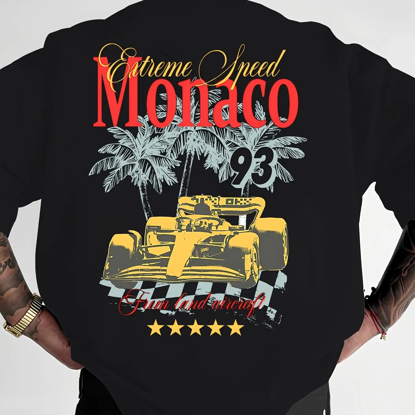 Printed Design Not Textured Men's Vintage Racing Pattern Print T-Shirt Monaco 236.22 Cm" Design Clothing Graphic Short Sleeve