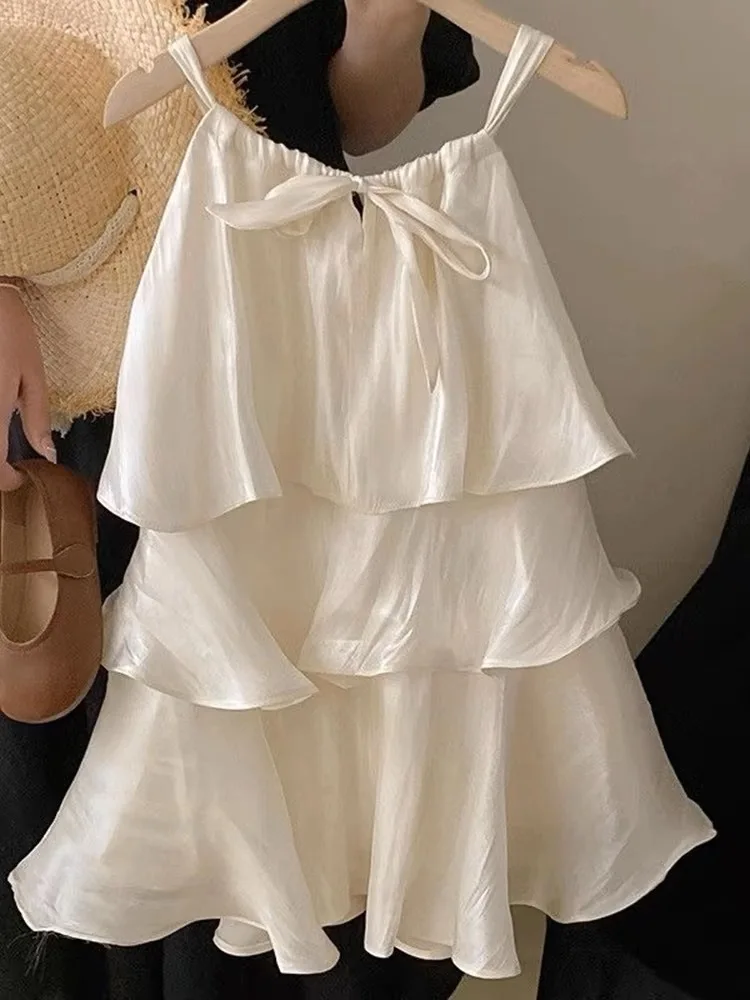 Fashion Baby Girl Princess Silk Dress Infant Toddler Child Ruffled Vestido Sleeveless Frock Summer Casual Baby Clothes