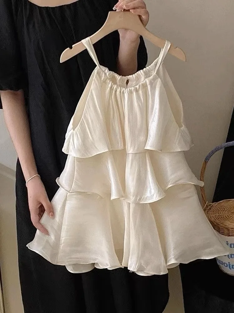 Fashion Baby Girl Princess Silk Dress Infant Toddler Child Ruffled Vestido Sleeveless Frock Summer Casual Baby Clothes