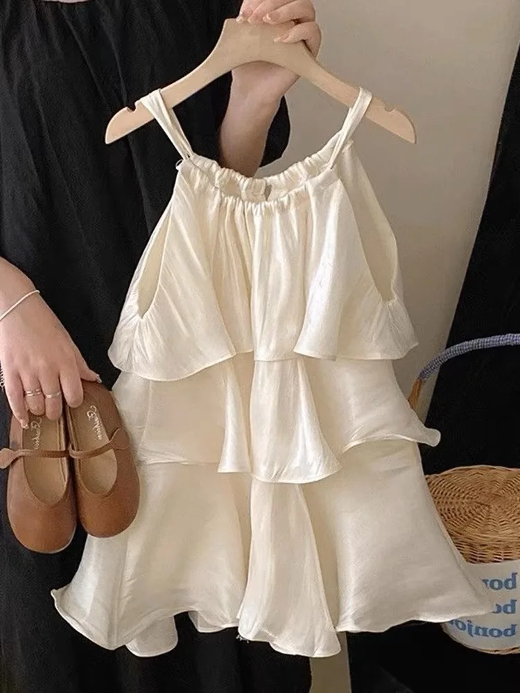 Fashion Baby Girl Princess Silk Dress Infant Toddler Child Ruffled Vestido Sleeveless Frock Summer Casual Baby Clothes