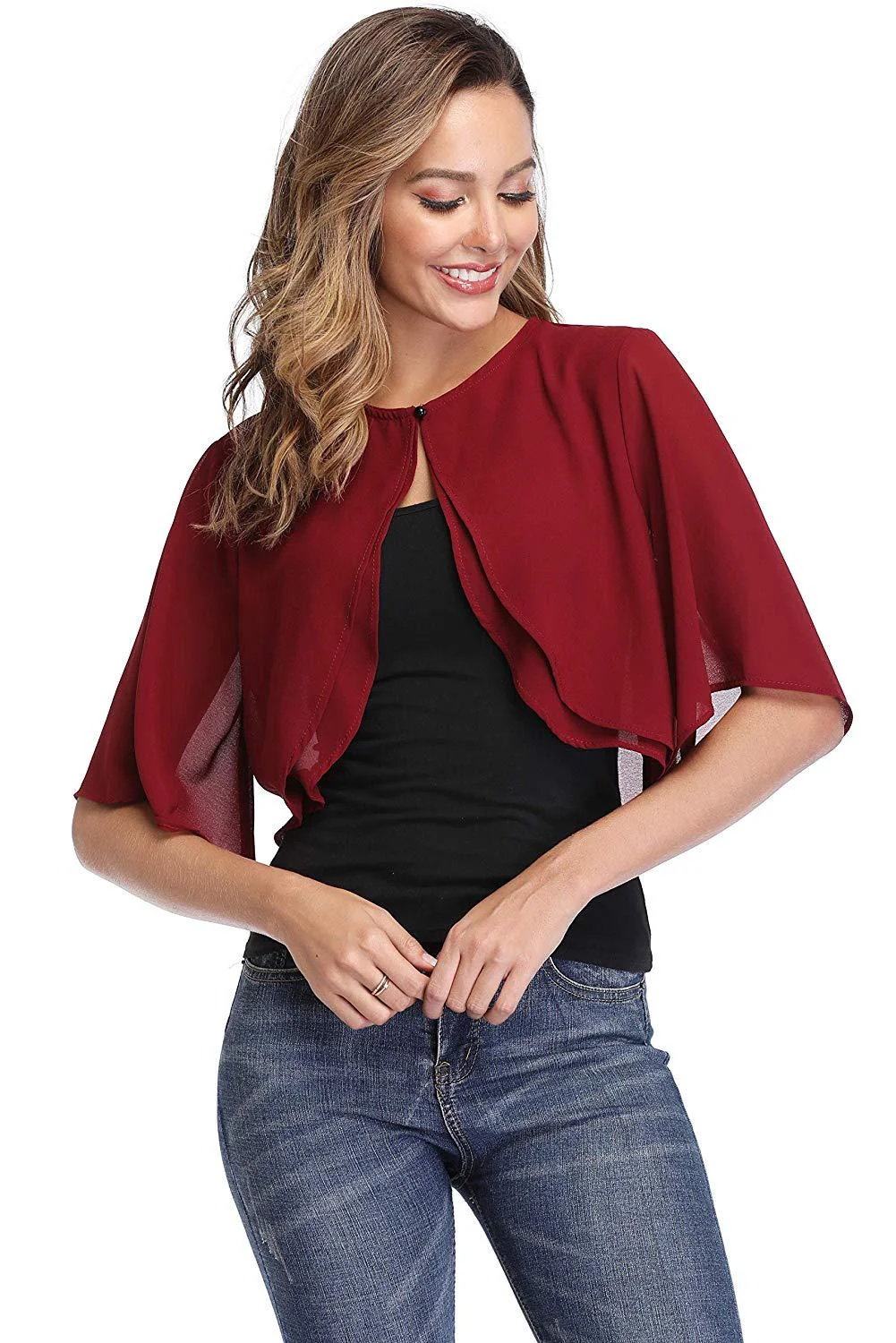 Women's Elegant Chiffon Bolero Shrug – Short Sleeve Open Front Cardigan for Wedding & Evening Dresses