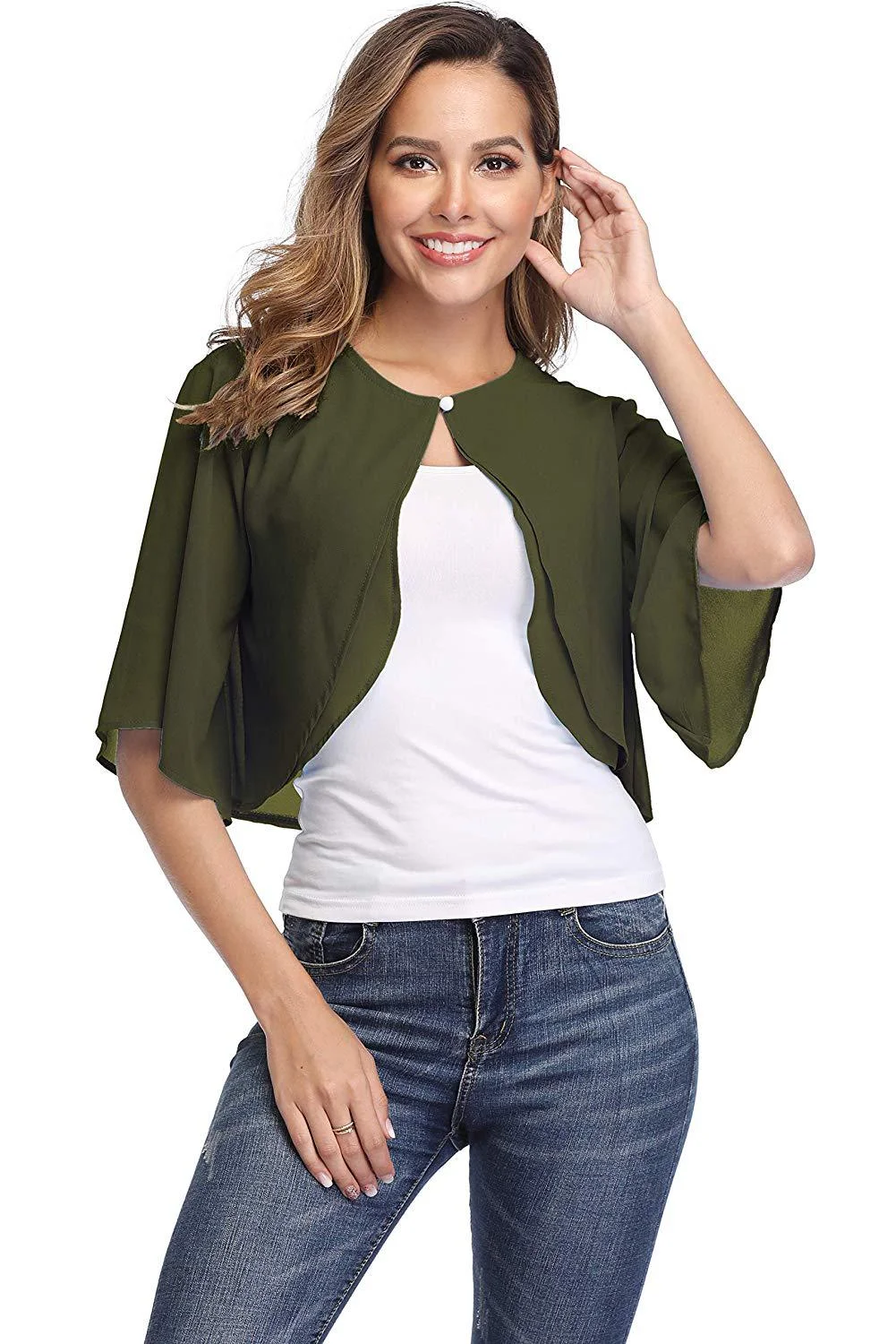 Women's Elegant Chiffon Bolero Shrug – Short Sleeve Open Front Cardigan for Wedding & Evening Dresses