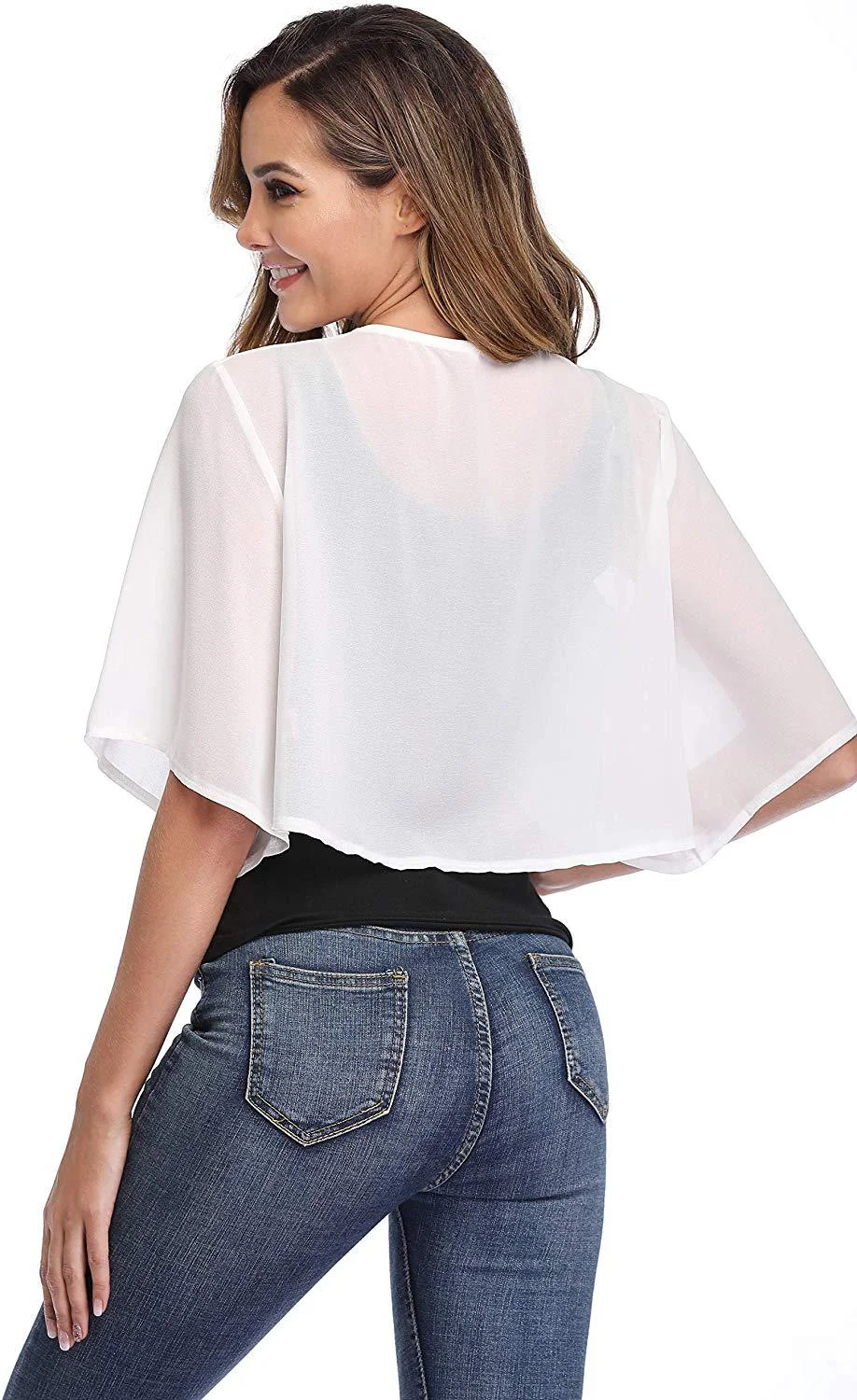 Women's Elegant Chiffon Bolero Shrug – Short Sleeve Open Front Cardigan for Wedding & Evening Dresses