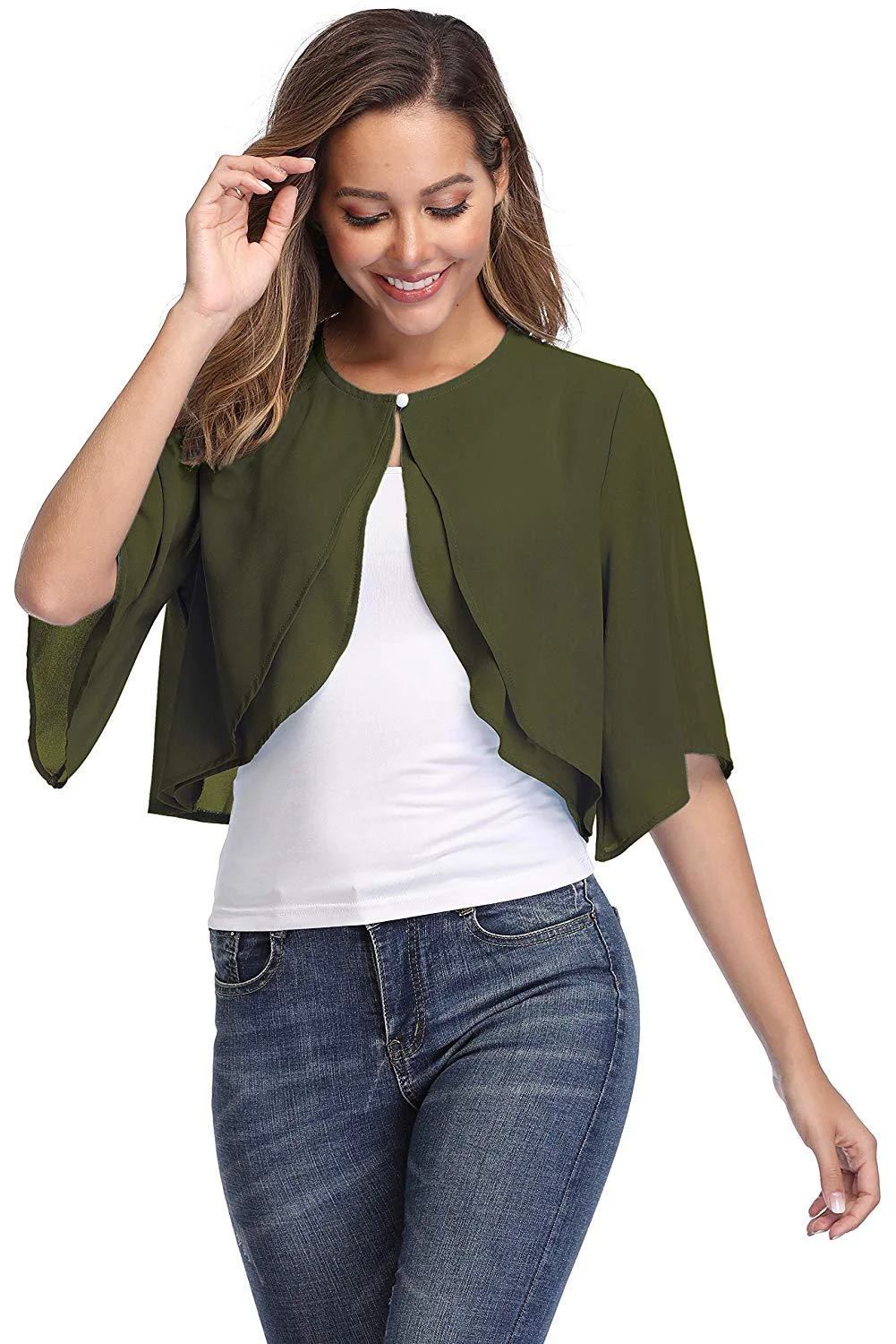 Women's Elegant Chiffon Bolero Shrug – Short Sleeve Open Front Cardigan for Wedding & Evening Dresses