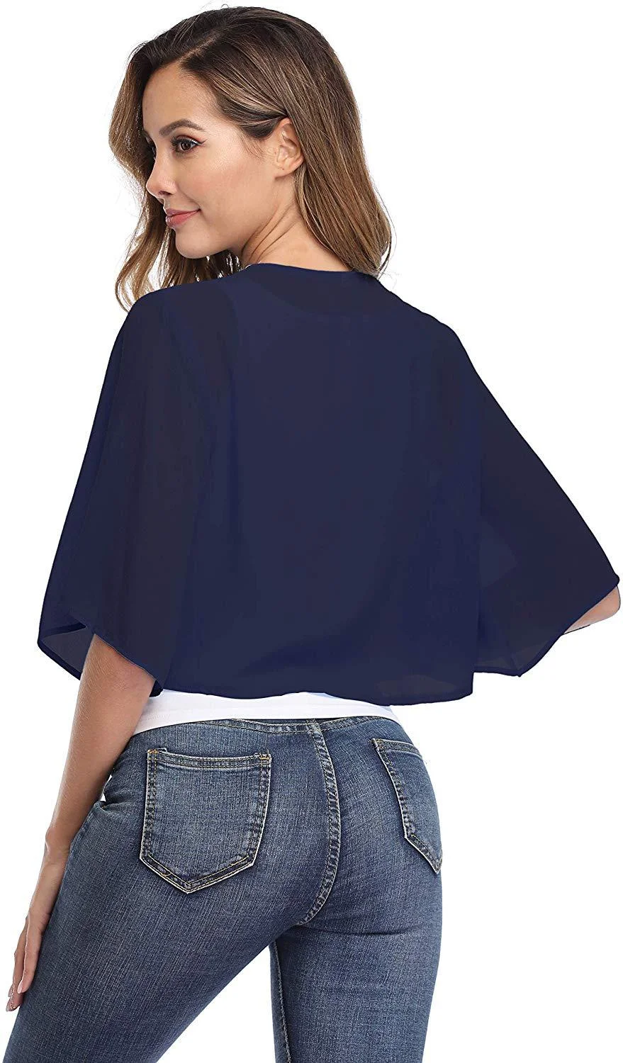Women's Elegant Chiffon Bolero Shrug – Short Sleeve Open Front Cardigan for Wedding & Evening Dresses