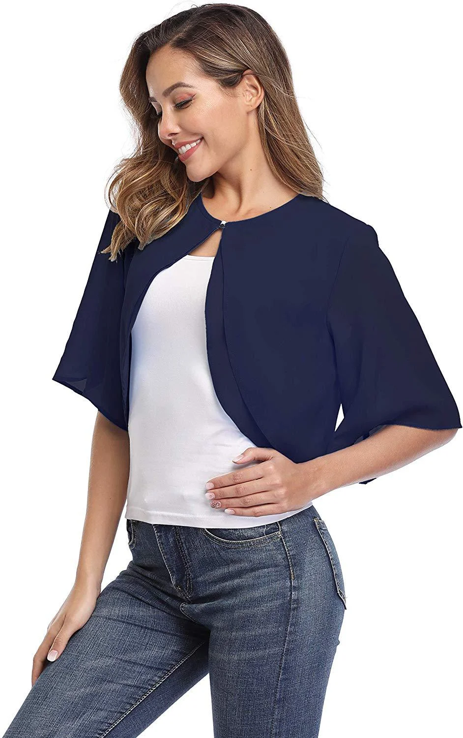 Women's Elegant Chiffon Bolero Shrug – Short Sleeve Open Front Cardigan for Wedding & Evening Dresses
