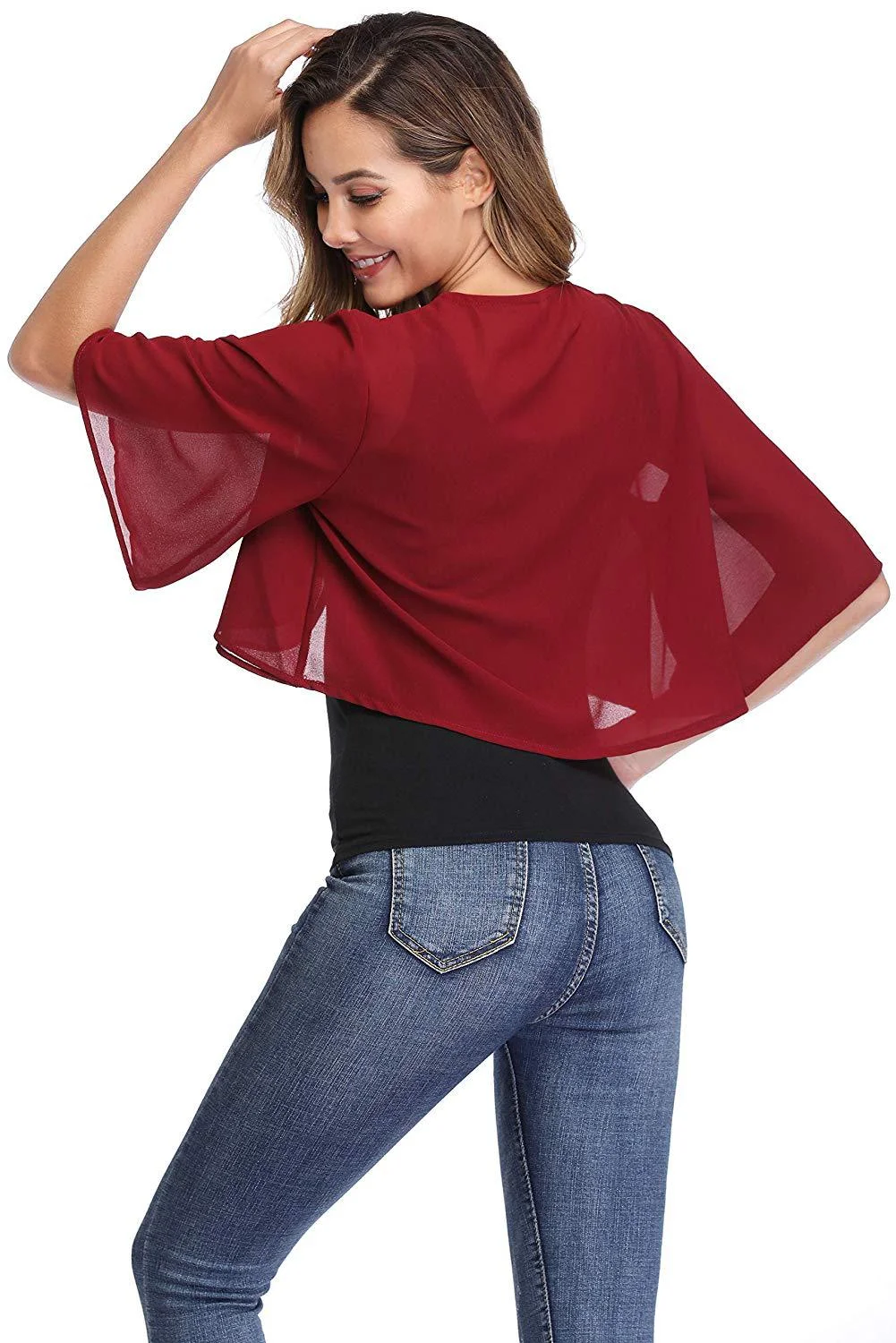 Women's Elegant Chiffon Bolero Shrug – Short Sleeve Open Front Cardigan for Wedding & Evening Dresses