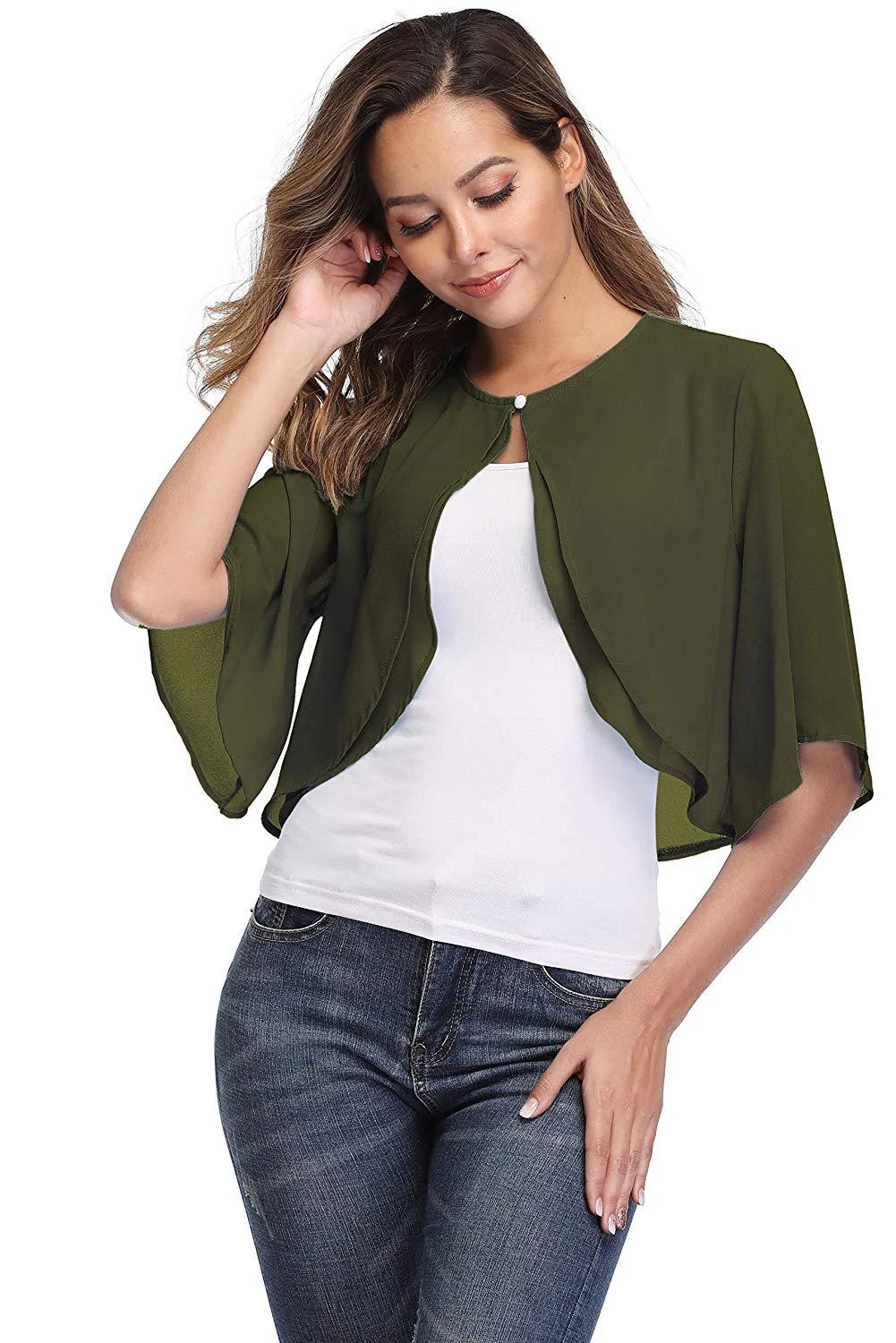 Women's Elegant Chiffon Bolero Shrug – Short Sleeve Open Front Cardigan for Wedding & Evening Dresses