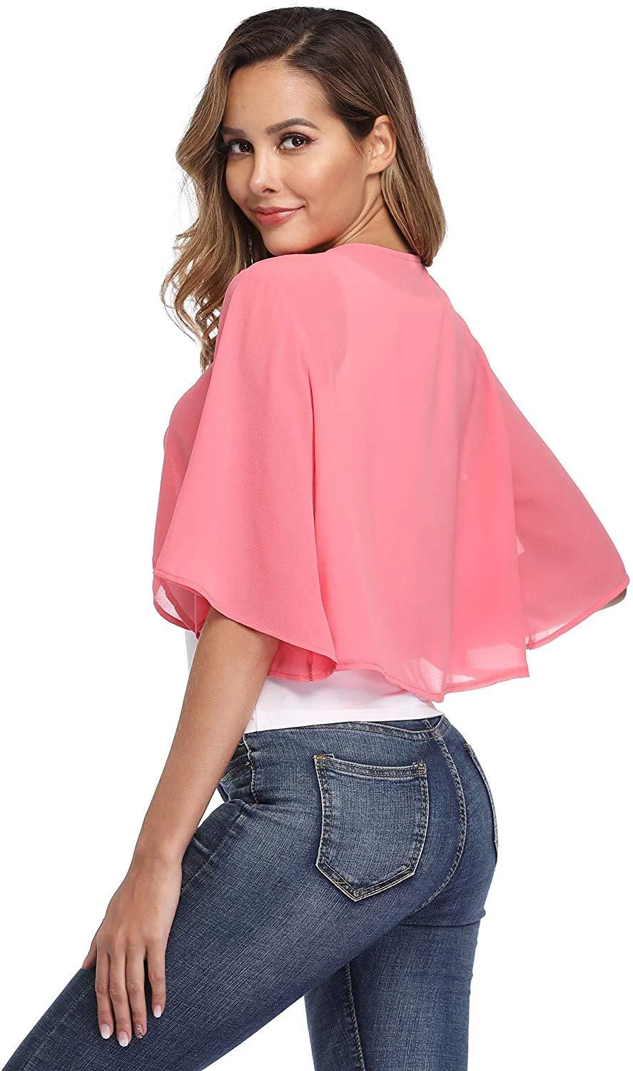 Women's Elegant Chiffon Bolero Shrug – Short Sleeve Open Front Cardigan for Wedding & Evening Dresses