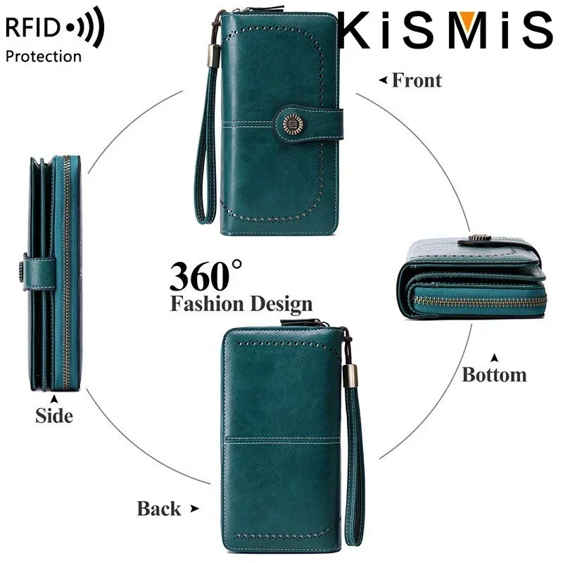 Fashion Texture Women s High Quality RFID Anti Theft Leather Wallet Long Multi Card Wrist Bag