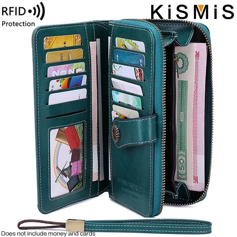 Fashion Texture Women s High Quality RFID Anti Theft Leather Wallet Long Multi Card Wrist Bag