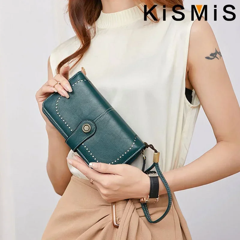 Fashion Texture Women s High Quality RFID Anti Theft Leather Wallet Long Multi Card Wrist Bag