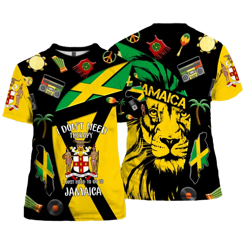 Jamaica Lion Of Judah T-Shirt Men Women Reggae Rasta Flag Graphic Tee Football jersey, outdoor sports, street casual fashion