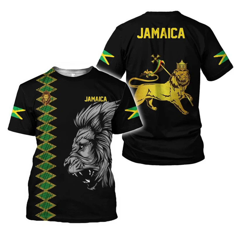 Jamaica Lion Of Judah T-Shirt Men Women Reggae Rasta Flag Graphic Tee Football jersey, outdoor sports, street casual fashion