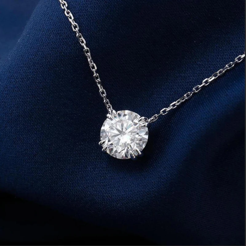 Rrjzz 1-2CT Round Solitaire D-Color Moissanite Women Pendant Necklace 6.5mm/8mm VVS1 Lab Imitation Diamond Necklace Jewelry GRA