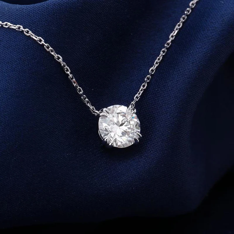 Rrjzz 1-2CT Round Solitaire D-Color Moissanite Women Pendant Necklace 6.5mm/8mm VVS1 Lab Imitation Diamond Necklace Jewelry GRA