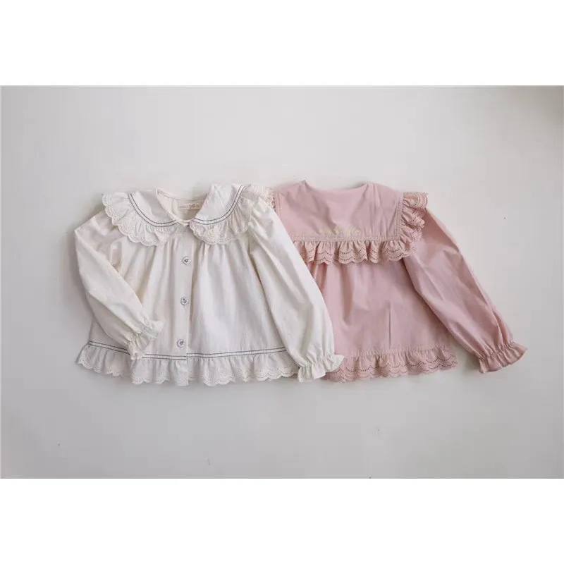 WT2802 Sweet Princess Shirt for Girls New Arrival Baby Clothing Spring Season Children's Puff Sleeve Doll Collar Top