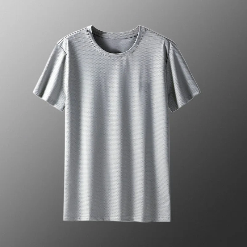[S-8XL] Summer Ice Silk Short Sleeve T-Shirt Men's Quick Dry Ultra Thin Loose Mesh Clothing