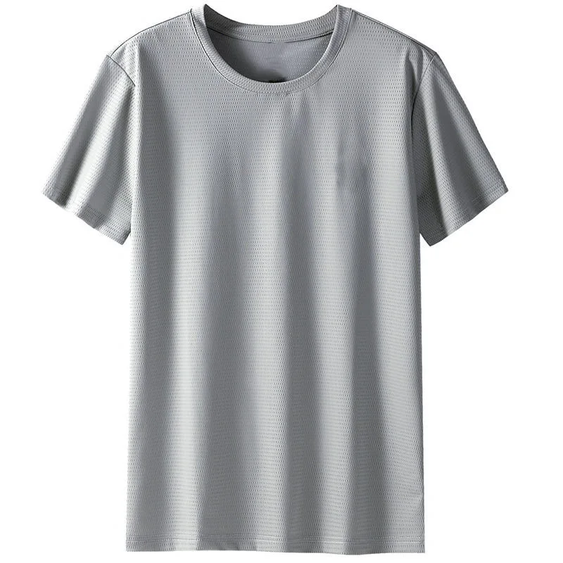 [S-8XL] Summer Ice Silk Short Sleeve T-Shirt Men's Quick Dry Ultra Thin Loose Mesh Clothing