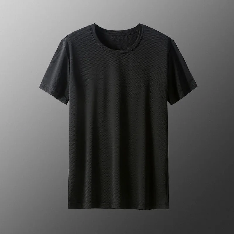 [S-8XL] Summer Ice Silk Short Sleeve T-Shirt Men's Quick Dry Ultra Thin Loose Mesh Clothing