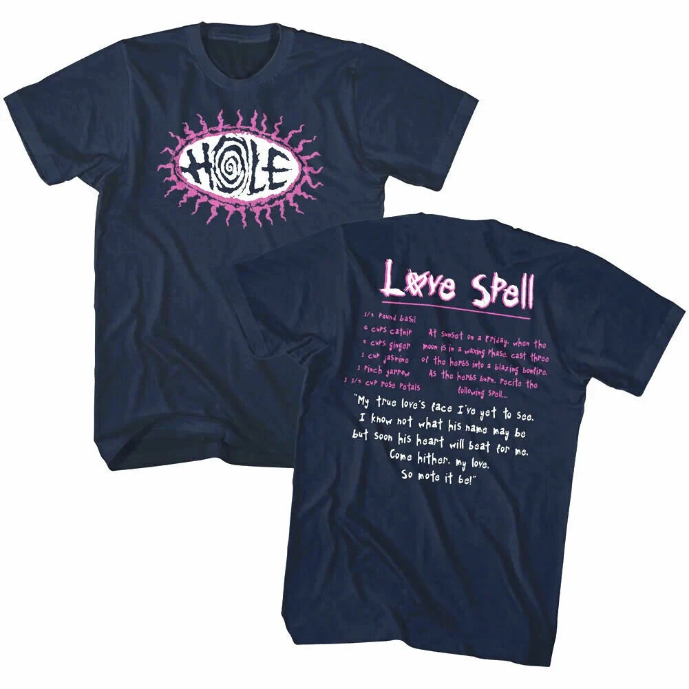 Hole band men's T-shirt with "Love Spell" lyrics design pure cotton suitable for all seasons streetwear style graphic t shirts