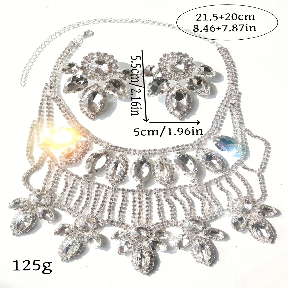 Luxurious and Exaggerated Rhinestone Necklace and Earring Set, Fashionable Evening Gown Accessories