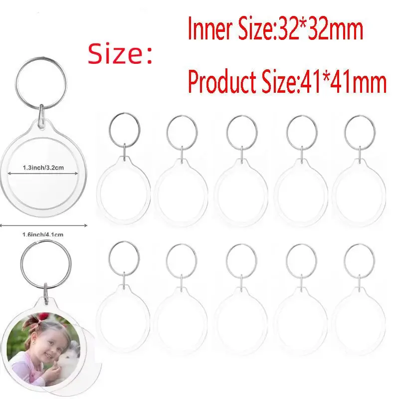 10/30/50/100Sets Acrylic Photo Frame Keychain With Tassels Snap-In Custom Insert Photo Acrylic Blank Keyring Clear Blank Keyring