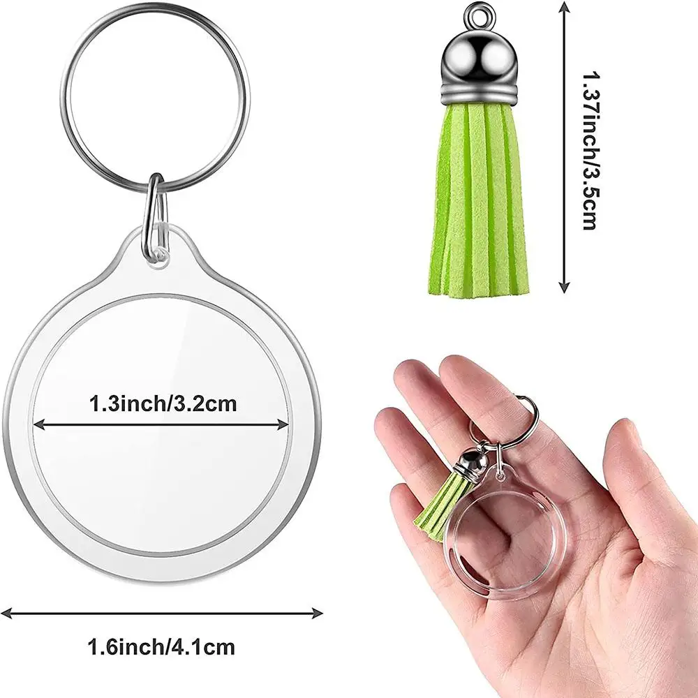 10/30/50/100Sets Acrylic Photo Frame Keychain With Tassels Snap-In Custom Insert Photo Acrylic Blank Keyring Clear Blank Keyring