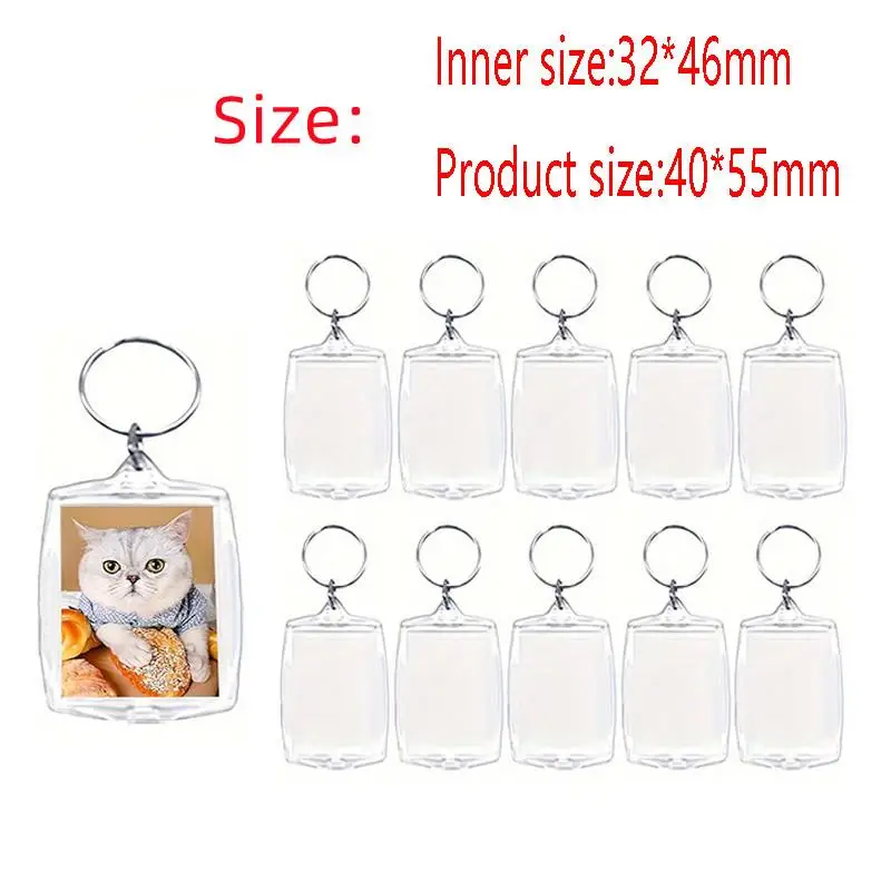10/30/50/100Sets Acrylic Photo Frame Keychain With Tassels Snap-In Custom Insert Photo Acrylic Blank Keyring Clear Blank Keyring