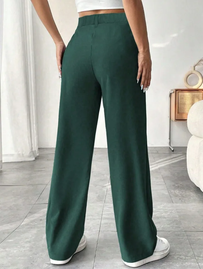 Women High Waist Straight Leg Trousers Slim Fit Solid-coloured Pleated Suit Trousers with Pockets Office Classic Casual Pants