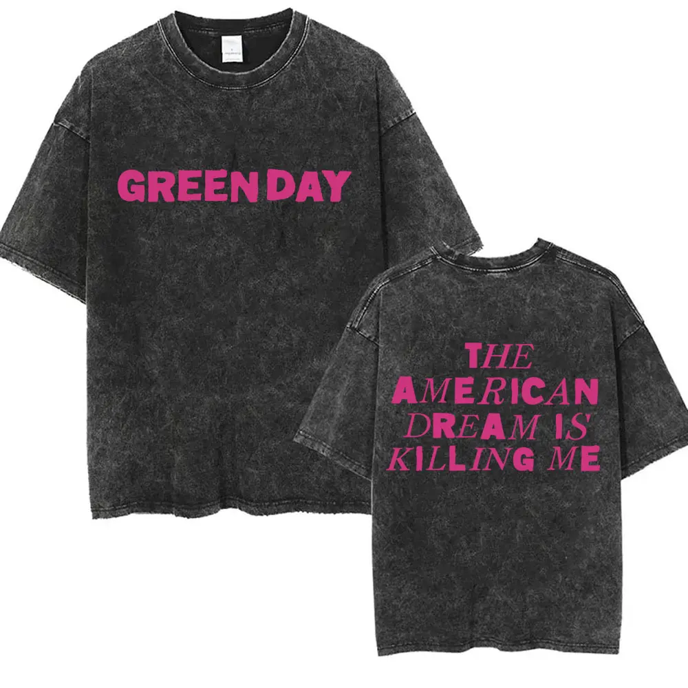 Washed Vintage Punk Band Green Day Cartoon Funny Merch T-shirt Men Women Clothing Rock Oversized T Shirts Men's Fashion T-shirts