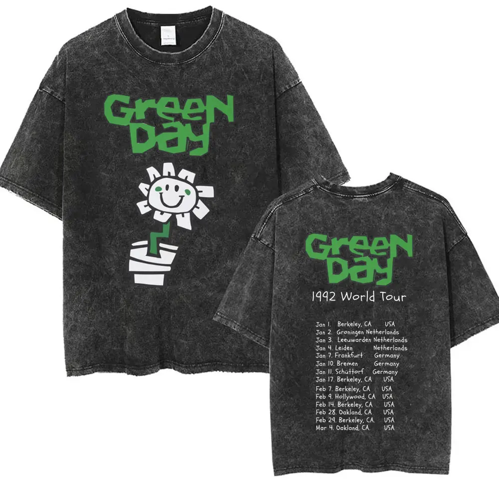 Washed Vintage Punk Band Green Day Cartoon Funny Merch T-shirt Men Women Clothing Rock Oversized T Shirts Men's Fashion T-shirts