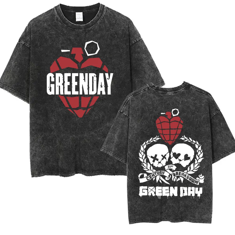 Washed Vintage Punk Band Green Day Cartoon Funny Merch T-shirt Men Women Clothing Rock Oversized T Shirts Men's Fashion T-shirts
