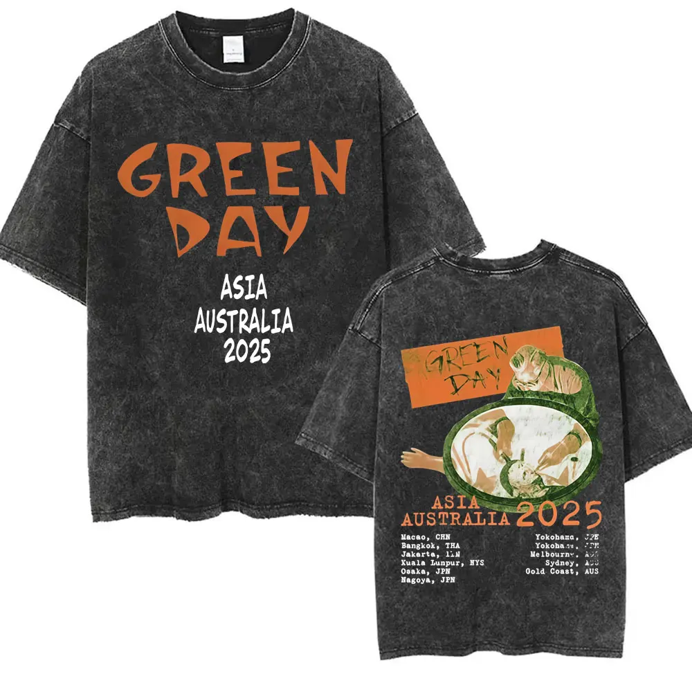 Washed Vintage Punk Band Green Day Cartoon Funny Merch T-shirt Men Women Clothing Rock Oversized T Shirts Men's Fashion T-shirts