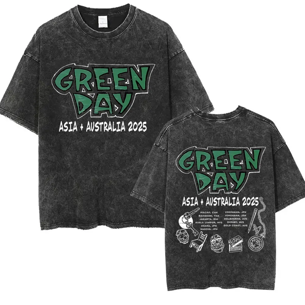 Washed Vintage Punk Band Green Day Cartoon Funny Merch T-shirt Men Women Clothing Rock Oversized T Shirts Men's Fashion T-shirts