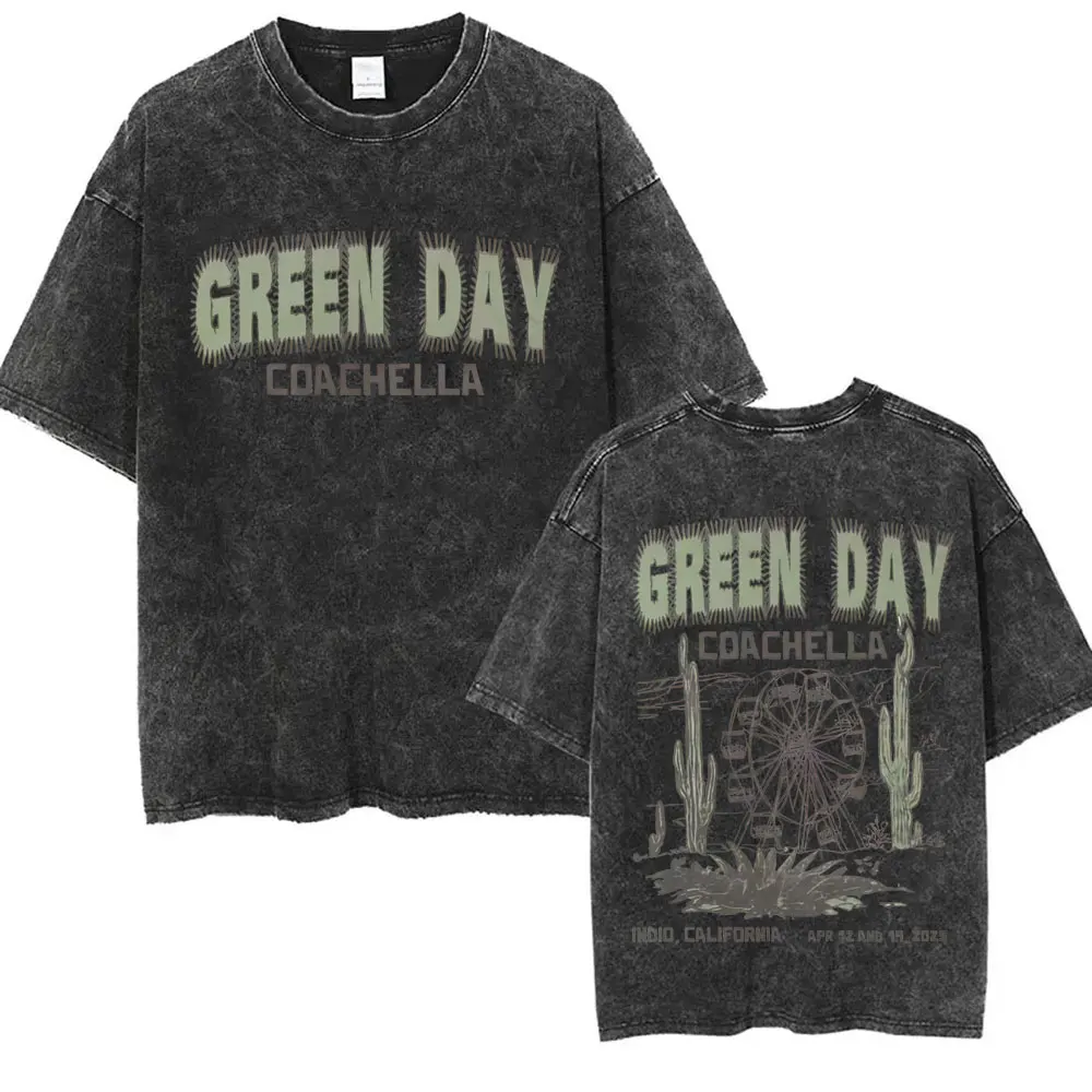 Washed Vintage Punk Band Green Day Cartoon Funny Merch T-shirt Men Women Clothing Rock Oversized T Shirts Men's Fashion T-shirts