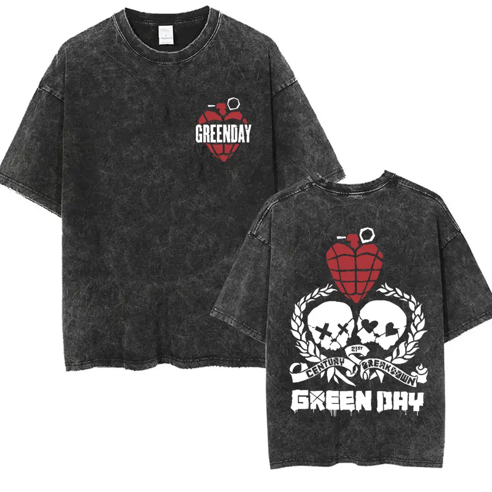 Washed Vintage Punk Band Green Day Cartoon Funny Merch T-shirt Men Women Clothing Rock Oversized T Shirts Men's Fashion T-shirts