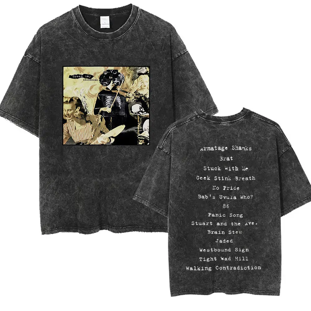 Washed Vintage Punk Band Green Day Cartoon Funny Merch T-shirt Men Women Clothing Rock Oversized T Shirts Men's Fashion T-shirts