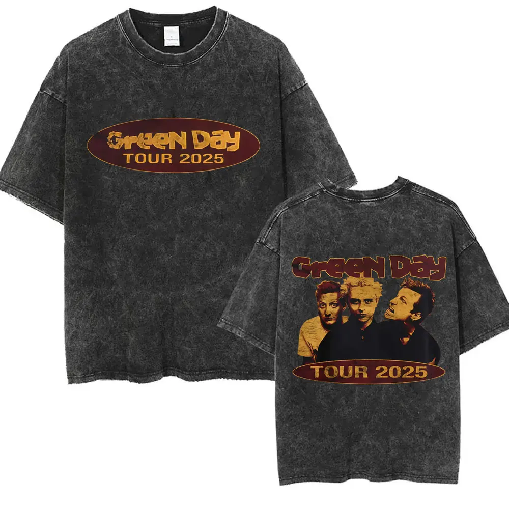 Washed Vintage Punk Band Green Day Cartoon Funny Merch T-shirt Men Women Clothing Rock Oversized T Shirts Men's Fashion T-shirts