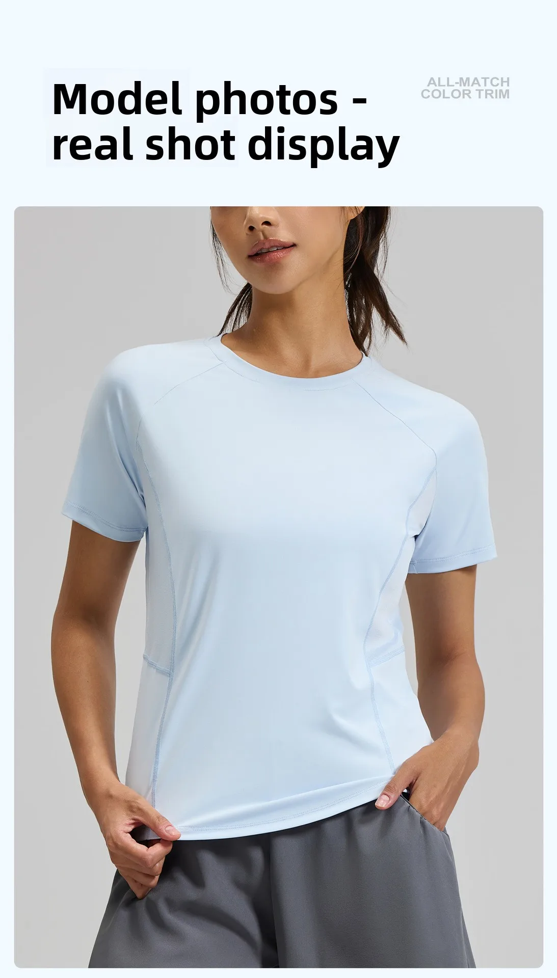 2026 Summer Hot New Women's Sports T-Shirt Outdoor Running Short Sleeve Blue Crewneck Back Mesh Breathable Quick-drying Base Top