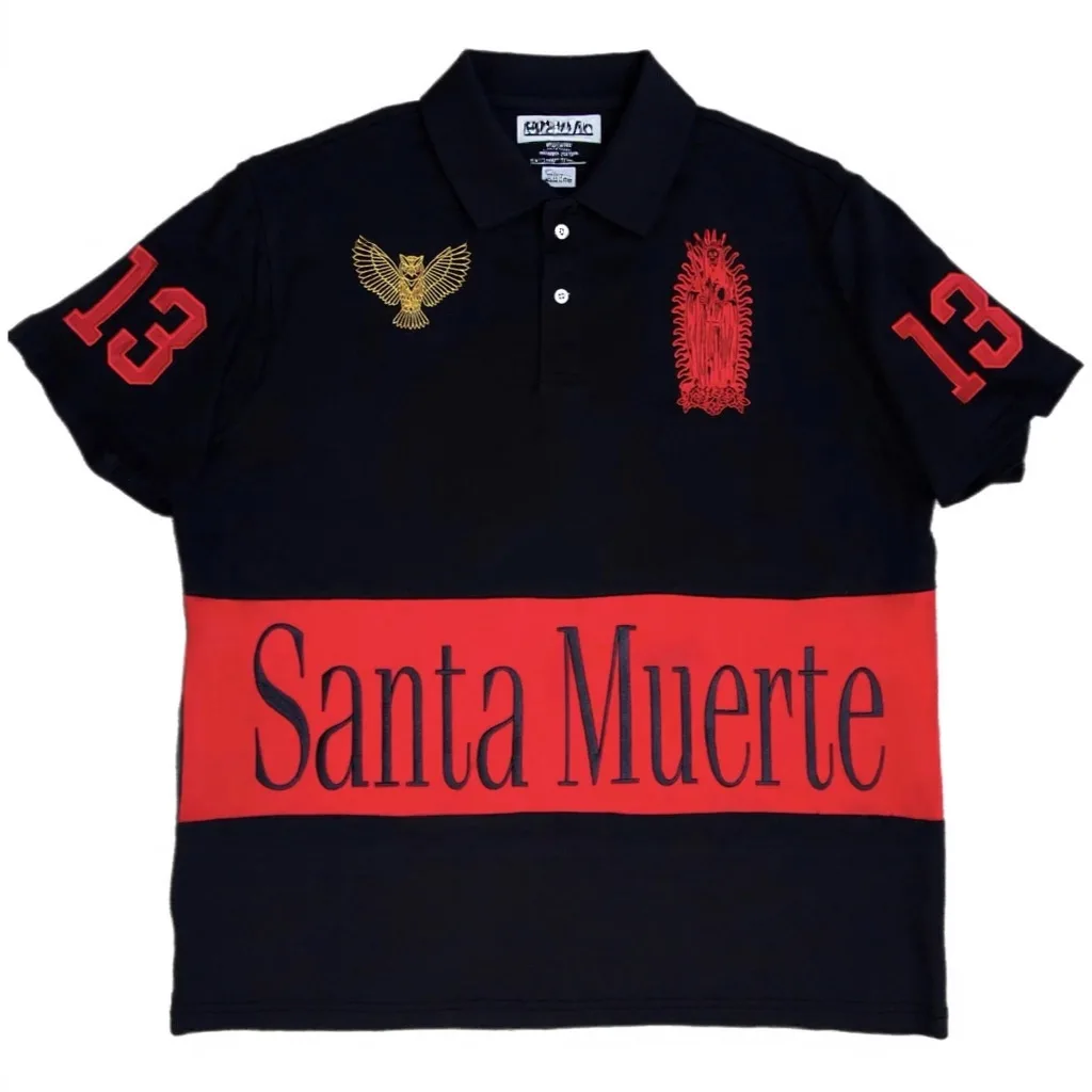 2026 Summer Men's High Street Fashion Embroidery Button Lapel Short Sleeve T-Shirt American Vintage Harajuku Tops Y2k Clothing