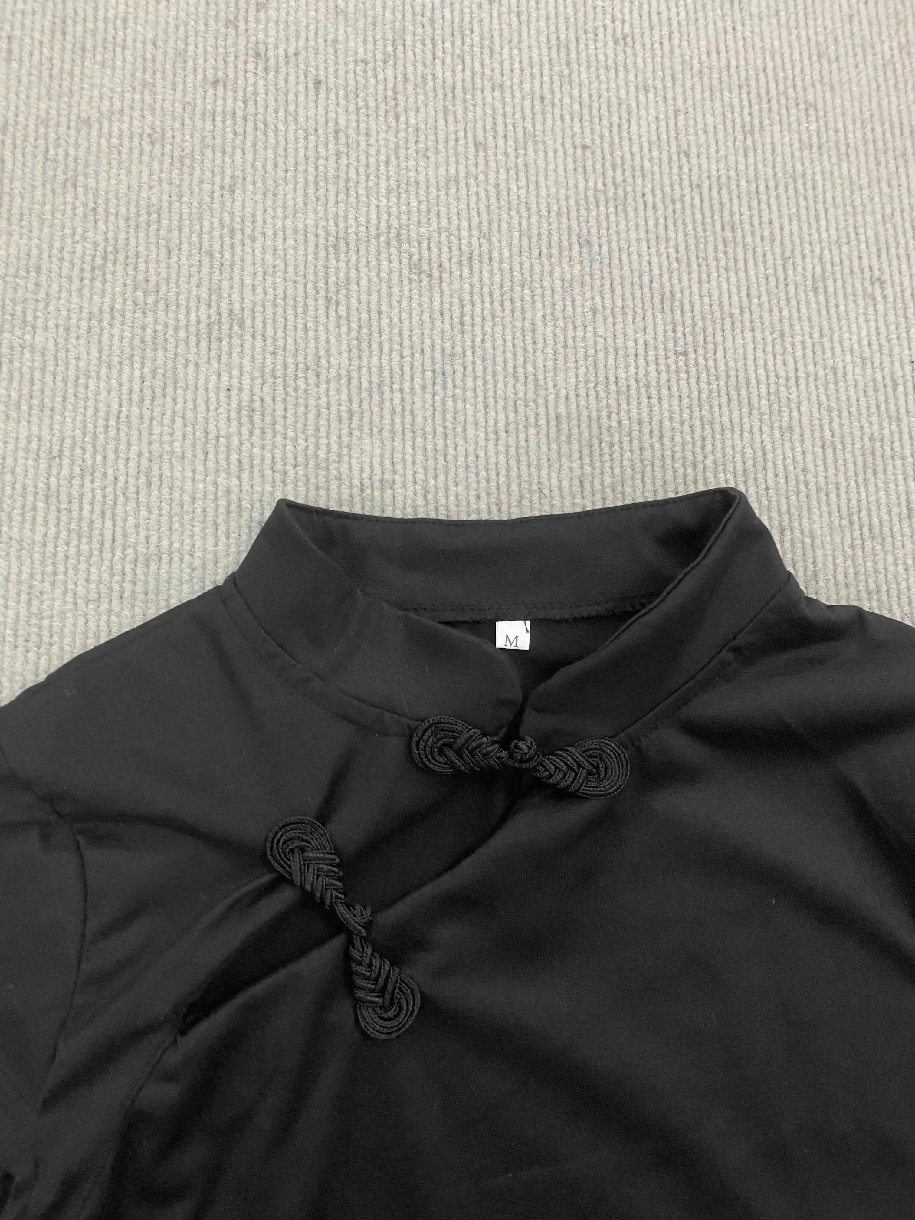 Casual Retro New Chinese Style Niche Design Buckle T-shirt Fashionable Spicy Girl Slim Cheongsam Collar Short Sleeved Women Tops
