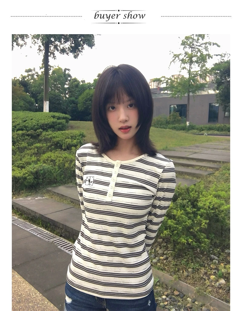 Karrram Japanese Y2k Striped Knit T-shirt Vintage Harajuku Long Sleeve Knitted Tops Korean 2000s Style Knitwear American Retro