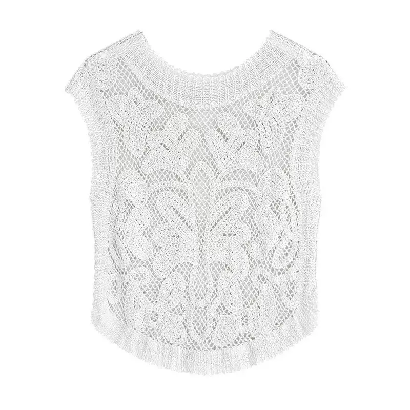Crochet Vest Top Sheer Floral Embroidered Lace Tank Sleeveless Blouse Openwork Mesh Top Retro Boho Summer Beach Vacation Outfit