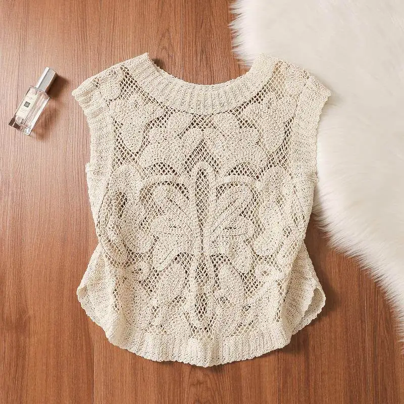 Crochet Vest Top Sheer Floral Embroidered Lace Tank Sleeveless Blouse Openwork Mesh Top Retro Boho Summer Beach Vacation Outfit